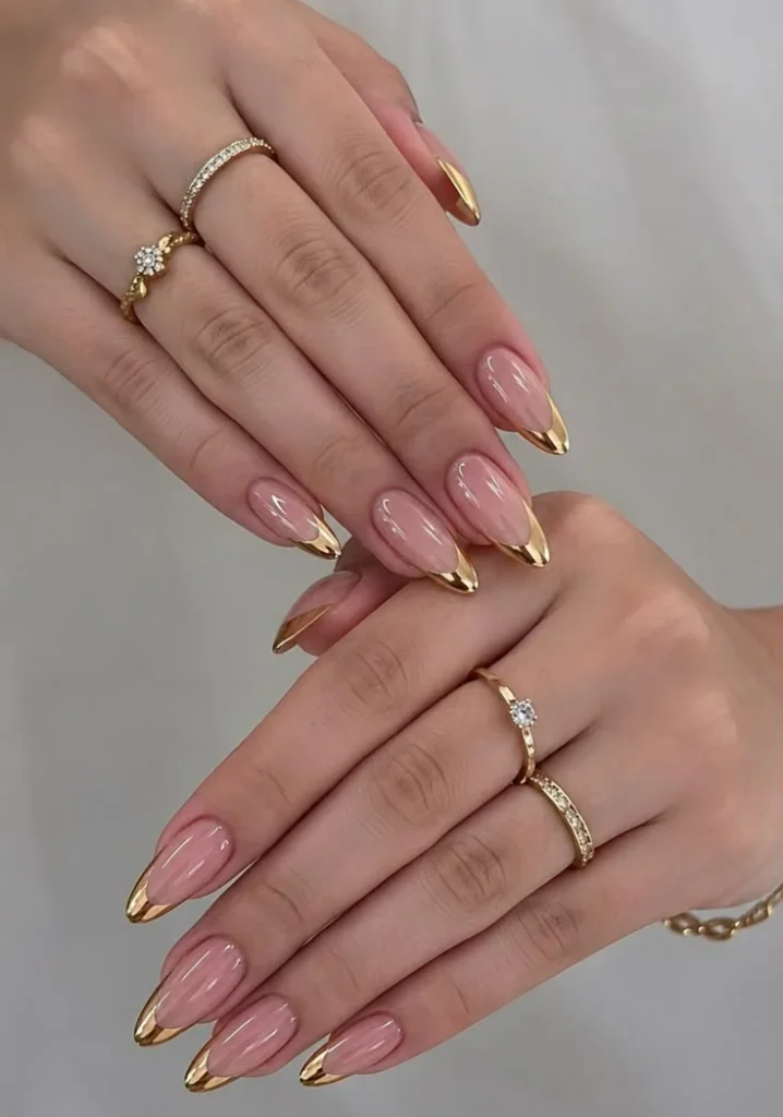 Your Fall Mani Just Got Shinier: 15 Fall Chrome Nails That Feel So Chic 8 Gold French Chrome Tips