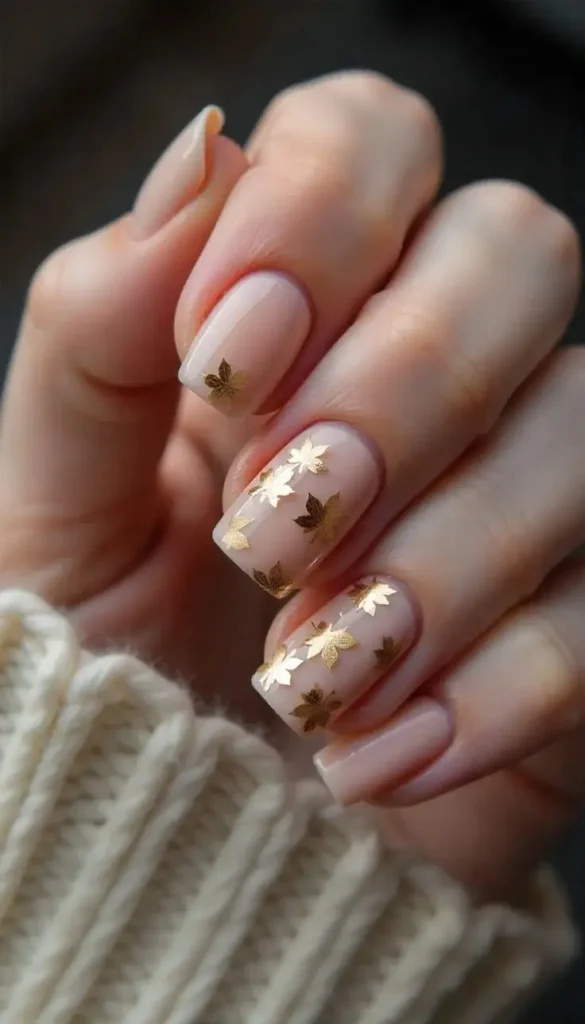 15 Fall Square Nails That Make Autumn Manicures Feel Extra Chic 13 Gold Leaf Accent Nails