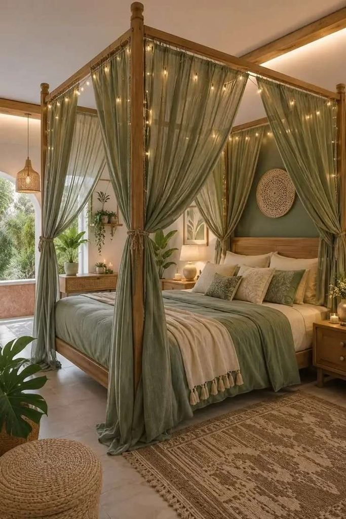 19 Green Bedroom Ideas That Are So Cozy & Chic You’ll Want to Redecorate This Weekend 16 Green Canopy Bedroom