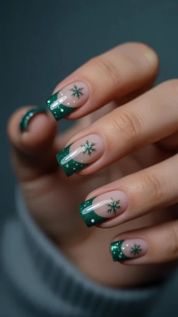 Holiday Glam Made Easy: 15 Christmas Nail Designs for Every Festive Mood 4 Green French Tip Christmas Nails