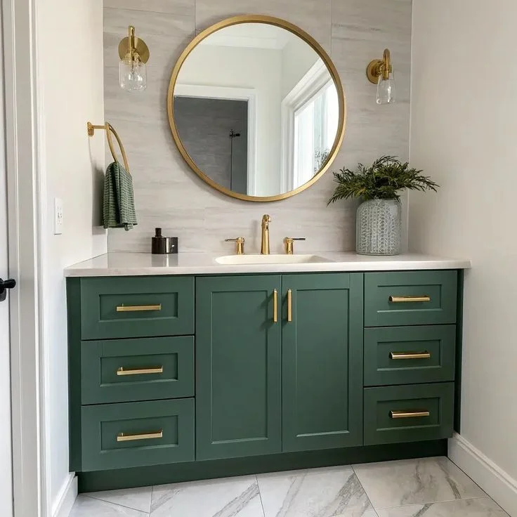 18 Bathroom Vanity Ideas That Are Giving “Pinterest Dream Home” Energy in 2026 11 Green Vanity for Earthy Vibes