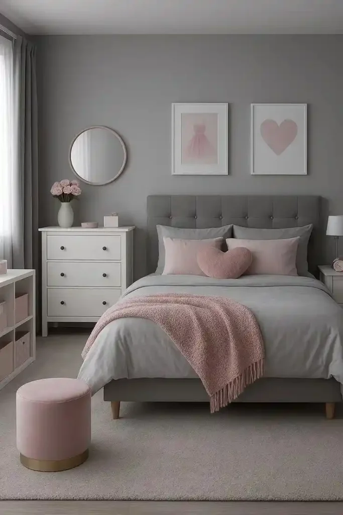 18 Grey Bedroom Ideas That Look Straight Out of a Luxury Pinterest Board 14 Grey Bedroom with Blush Pink Details