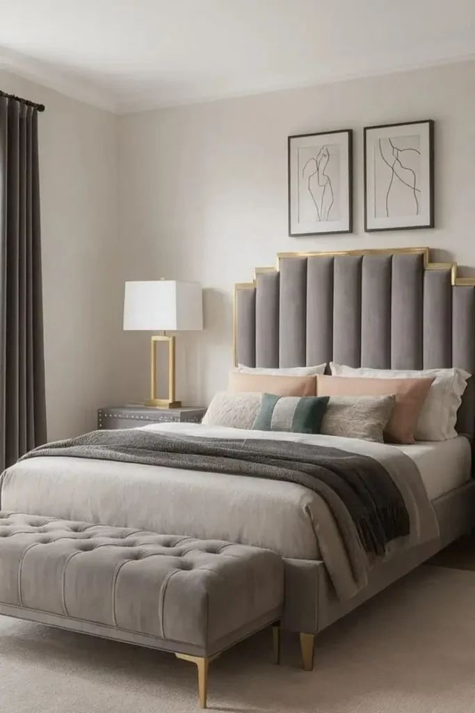 18 Grey Bedroom Ideas That Look Straight Out of a Luxury Pinterest Board 7 Grey Bedroom with Gold Accents