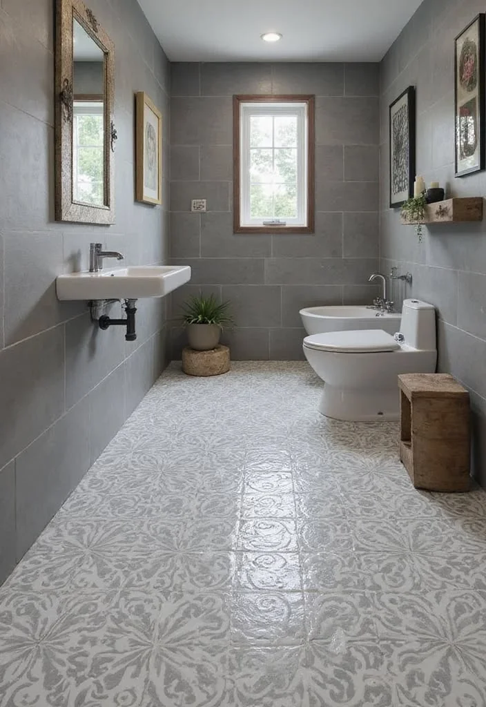 18 Grey Bathroom Ideas That Look Straight Out of a Luxury Spa (Without the Luxury Price Tag) 9 Grey Patterned Floor Tiles