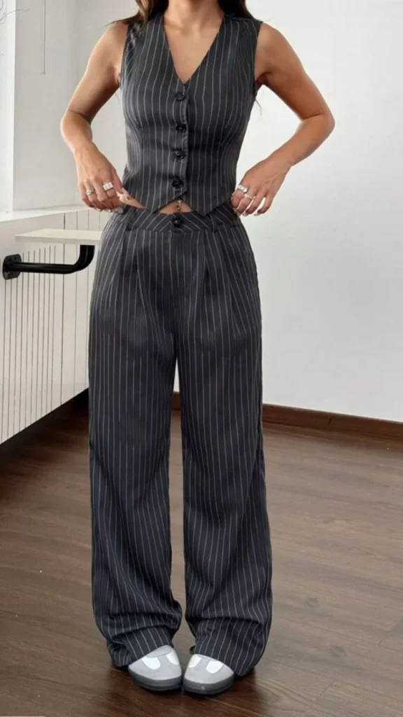 Cold Weather, Main Character Energy: 13 Baddie Fall Outfits 8 Halter Waistcoat With Pinstripe Pants