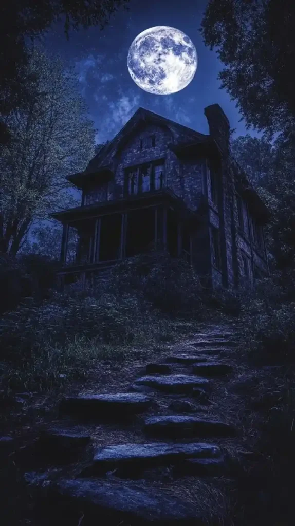 Give Your Screen a Spooky Glow With These 17 Halloween Wallpaper Ideas 3 Haunted House Under a Full Moon