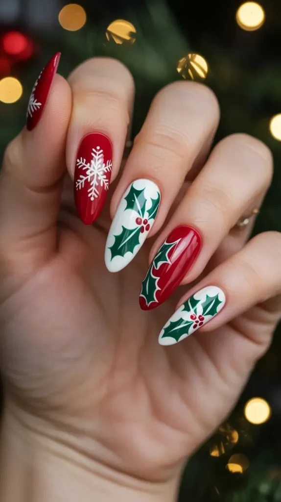 Holiday Glam Made Easy: 15 Christmas Nail Designs for Every Festive Mood 11 Holly Berry Accent Nails