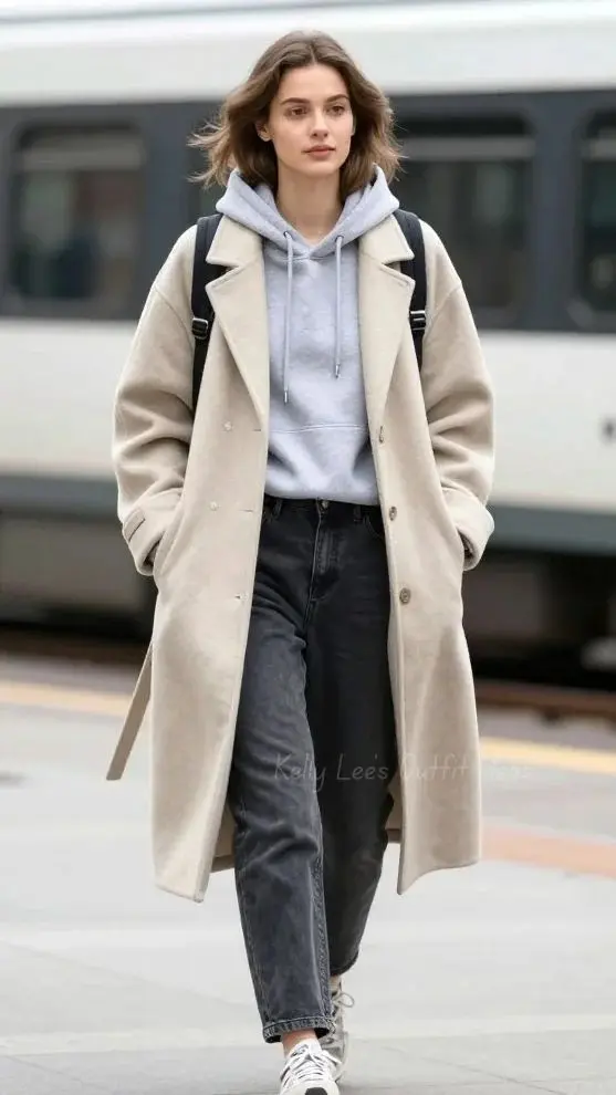 Cozy, Chic, and Easy: 17 Fall Fashion Outfits Ideas You’ll Want to Recreate 16 Hoodie Under a Long Coat
