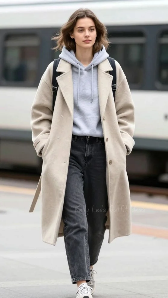 16 Fall Winter Outfits That Make Cold-Weather Dressing Feel Effortless 8 Hoodie Under a Wool Coat