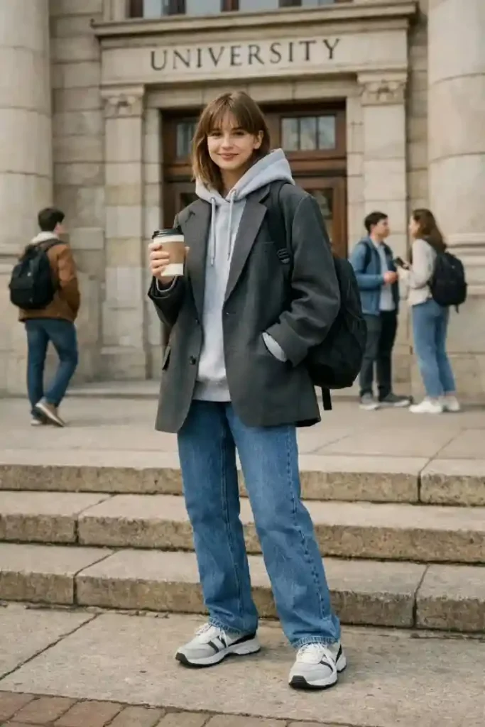 14 Fall Outfits Aesthetic Looks That Make Cozy Dressing Feel Effortlessly Stylish 14 Hoodie Under an Oversized Blazer