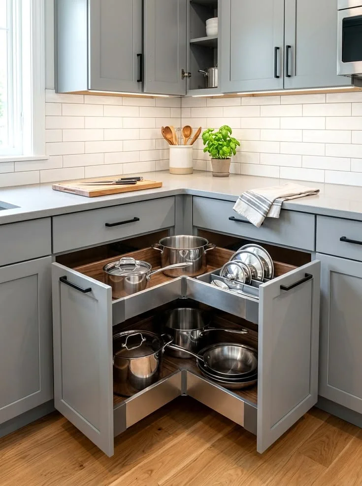 19 Kitchen Corner Ideas That Instantly Make Your Space Look Expensive (Without a Full Remodel) 11 Install Corner Drawers