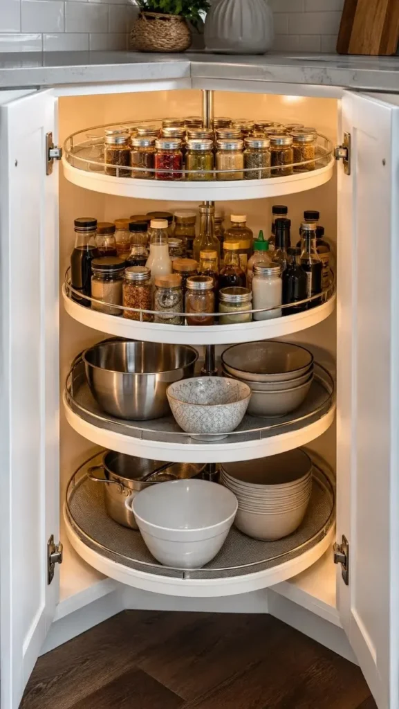 19 Kitchen Corner Ideas That Instantly Make Your Space Look Expensive (Without a Full Remodel) 4 Install a Lazy Susan Cabinet