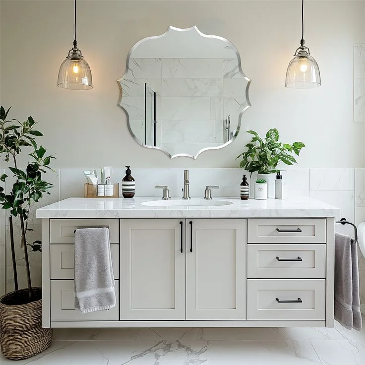 18 Guest Bathroom Ideas So Good Your Visitors Might “Accidentally” Stay Longer 4 Install a Statement Mirror