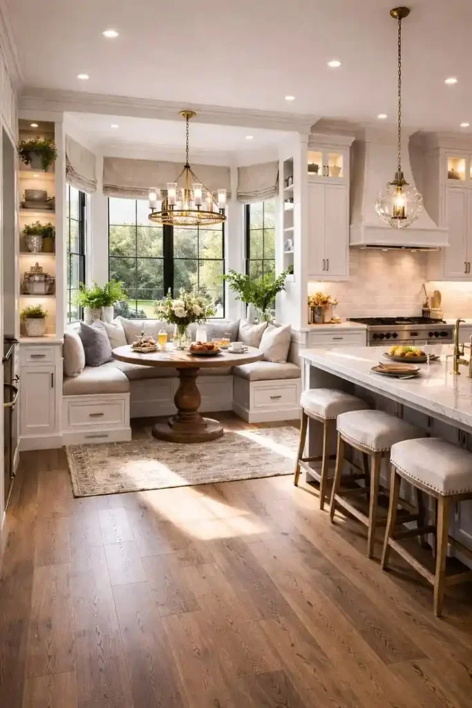 18 Modern Kitchen Ideas That Look Straight Out of a Pinterest Dream (But Are Actually Livable) 11 Integrated Seating Areas