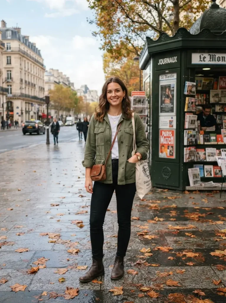 14 Jean Jacket Outfits for Fall (Sorted by What Your Day Actually Looks Like) 2 Jacket White Tee Black Jeans