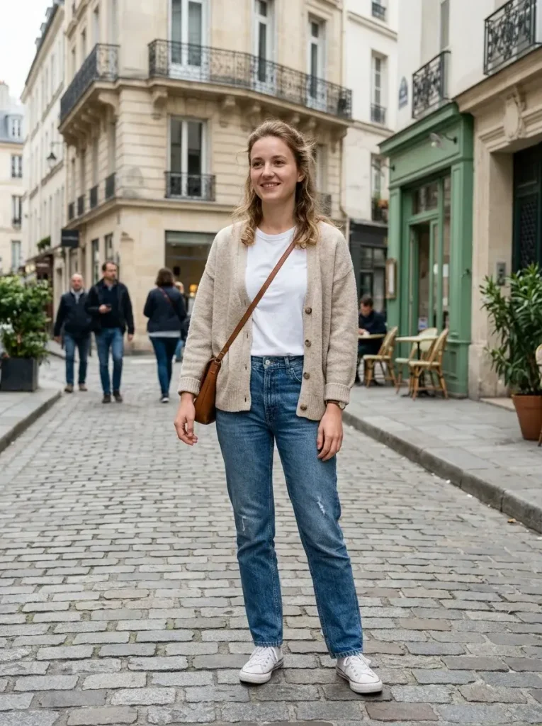 Jeans white tee cardigan