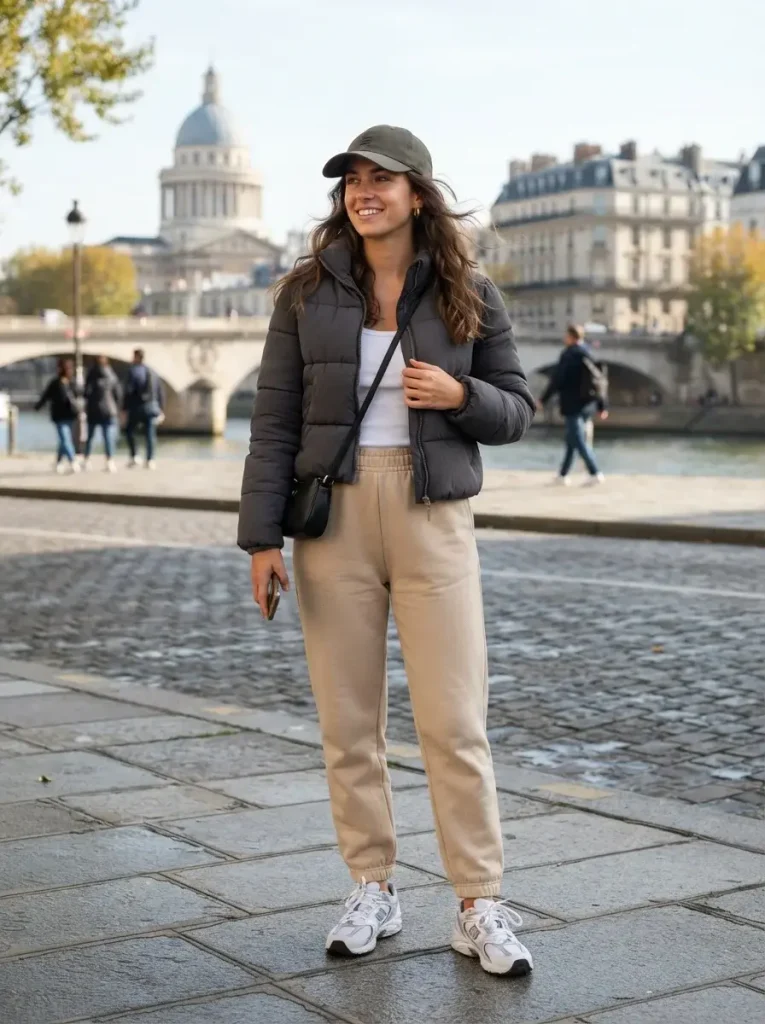 15 College Fall Outfits, Built From 5 Formulas You'll Actually Reuse 11 Joggers Cropped Puffer Structured Cap
