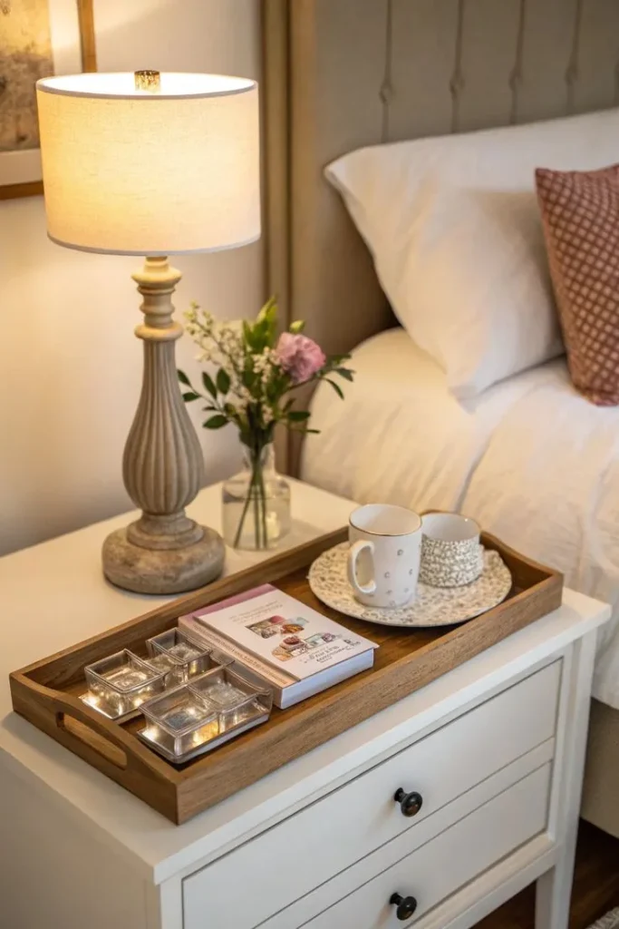 Your Bedroom Deserves This Glow-Up: 19 Cozy Bedroom Ideas That Make Every Night Feel Like a Luxury Staycation 14 Keep a Tray on Your Nightstand