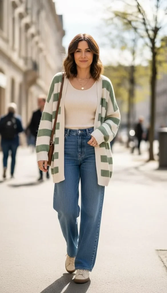 Back-to-Class Style Made Easy: 16 Fall Outfits for School You’ll Actually Want to Wear 4 Knit Cardigan With a Tank Top and Mom Jeans