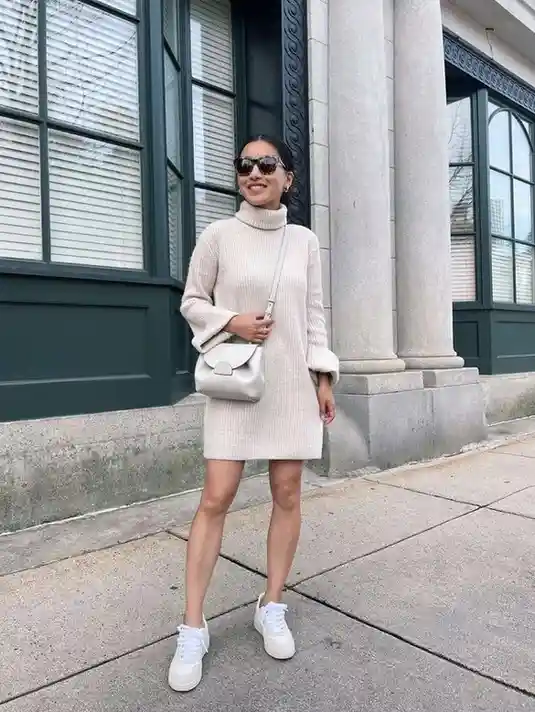 15 Casual Fall Outfits That Make Everyday Dressing Feel Effortless 16 Knit Dress With Sneakers