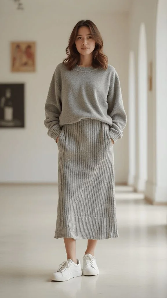 15 Fall Outfits Skirt Lovers Can Wear for an Effortlessly Chic Season 9 Knit Skirt With a Matching Sweater
