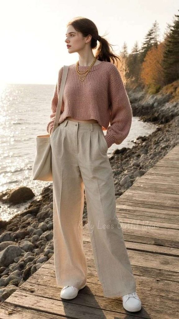 16 Fall Work Outfits That Make Getting Dressed for the Office So Much Easier 2 Knit Sweater With Wide Leg Pants