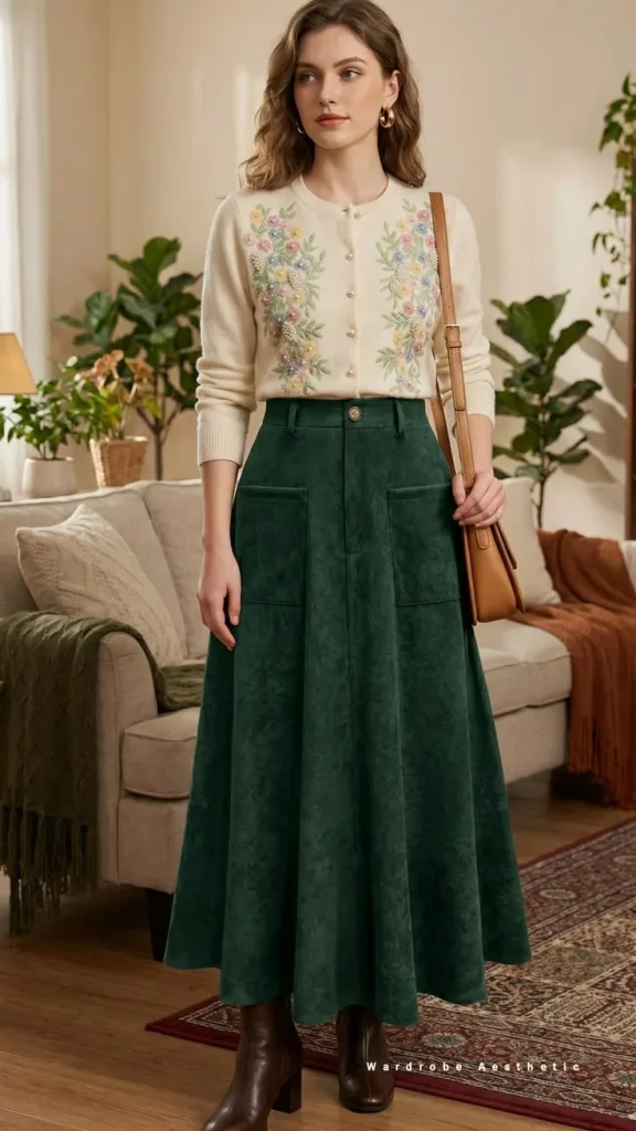 Your Autumn Cart Is Calling: 17 Shein Fall Outfits With Major Style 10 Lace Trim Camisole With Corduroy Maxi Skirt