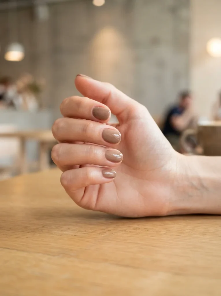 17 Brown Fall Nails That Look Expensive, Cozy, and Perfect for Autumn 8 Latte Brown on Short Round Nails Brown Fall Nails