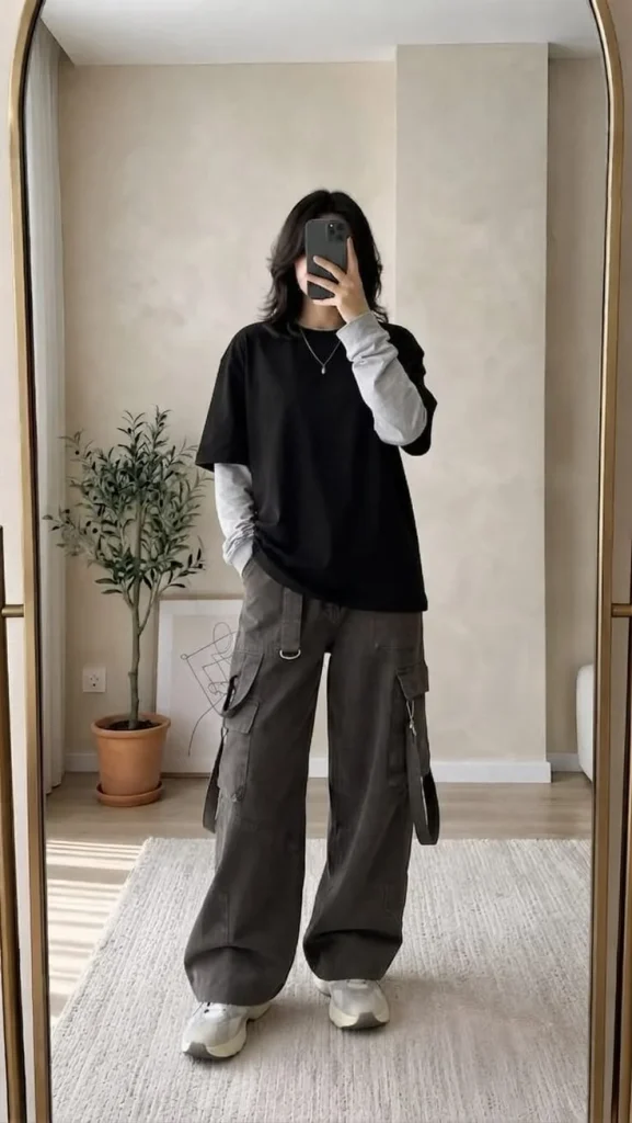 Your Autumn Cart Is Calling: 17 Shein Fall Outfits With Major Style 9 Layered Look Top With Dark Parachute Pants