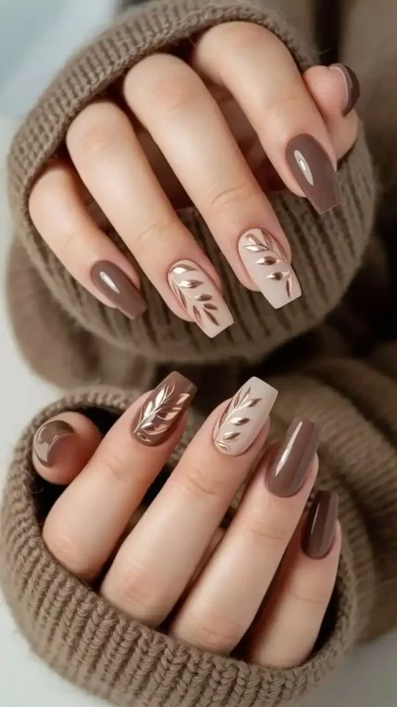 16 Cute Fall Nails That Make Your Cozy Season Look 10x Better 8 Leaf Accent Fall Nails