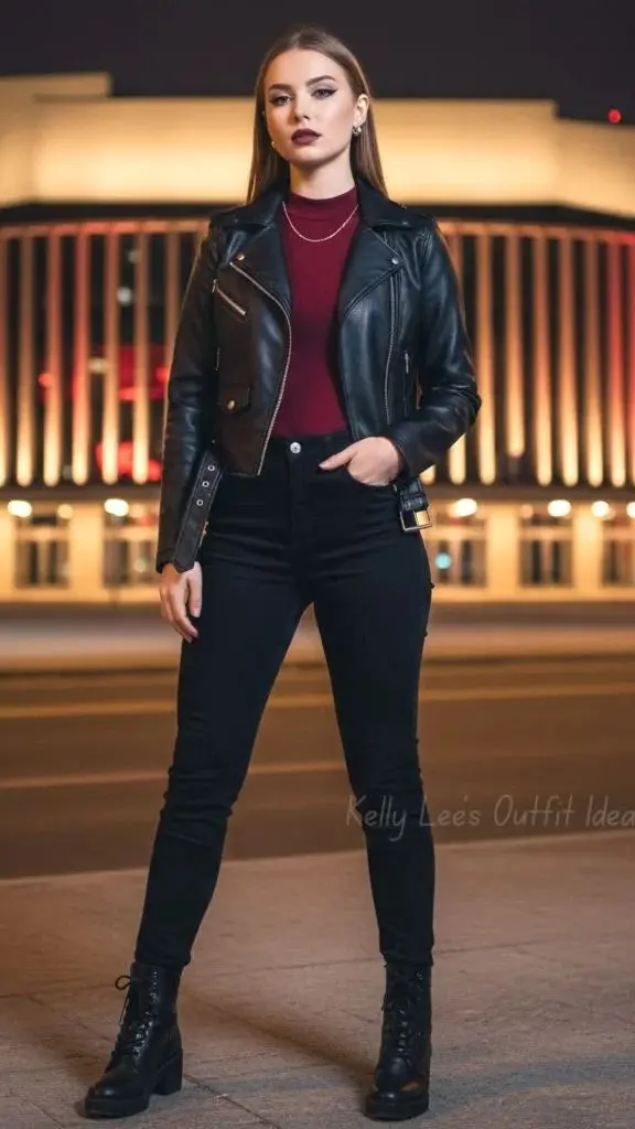 14 Fall Outfits Aesthetic Looks That Make Cozy Dressing Feel Effortlessly Stylish 4 Leather Jacket With Black Jean