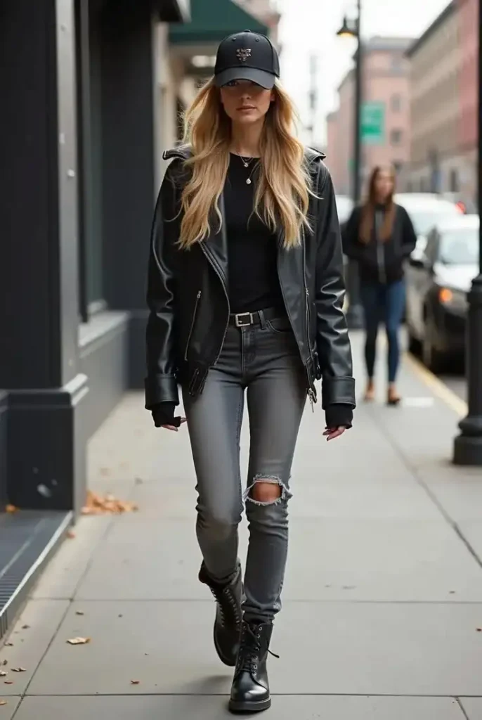 Your Fall Wardrobe Just Got Cooler: 14 Edgy Fall Outfits with Serious Attitude 1 Leather Jacket with Ripped Black Jeans