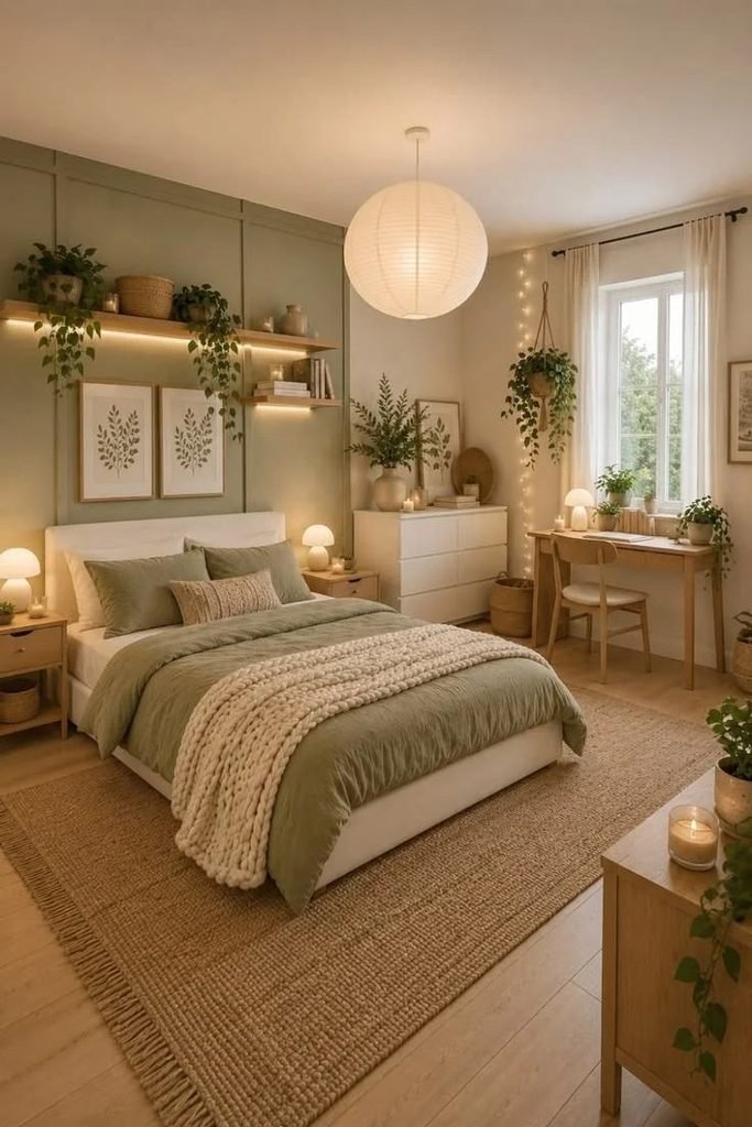 19 Green Bedroom Ideas That Are So Cozy & Chic You’ll Want to Redecorate This Weekend 13 Light Green Scandinavian Bedroom