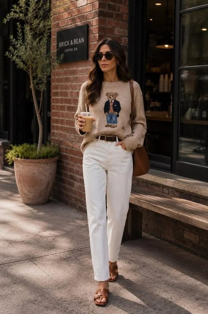 15 Early Fall Outfits That Make the Seasonal Style Switch Feel Effortless 12 Light Sweater With White Jeans