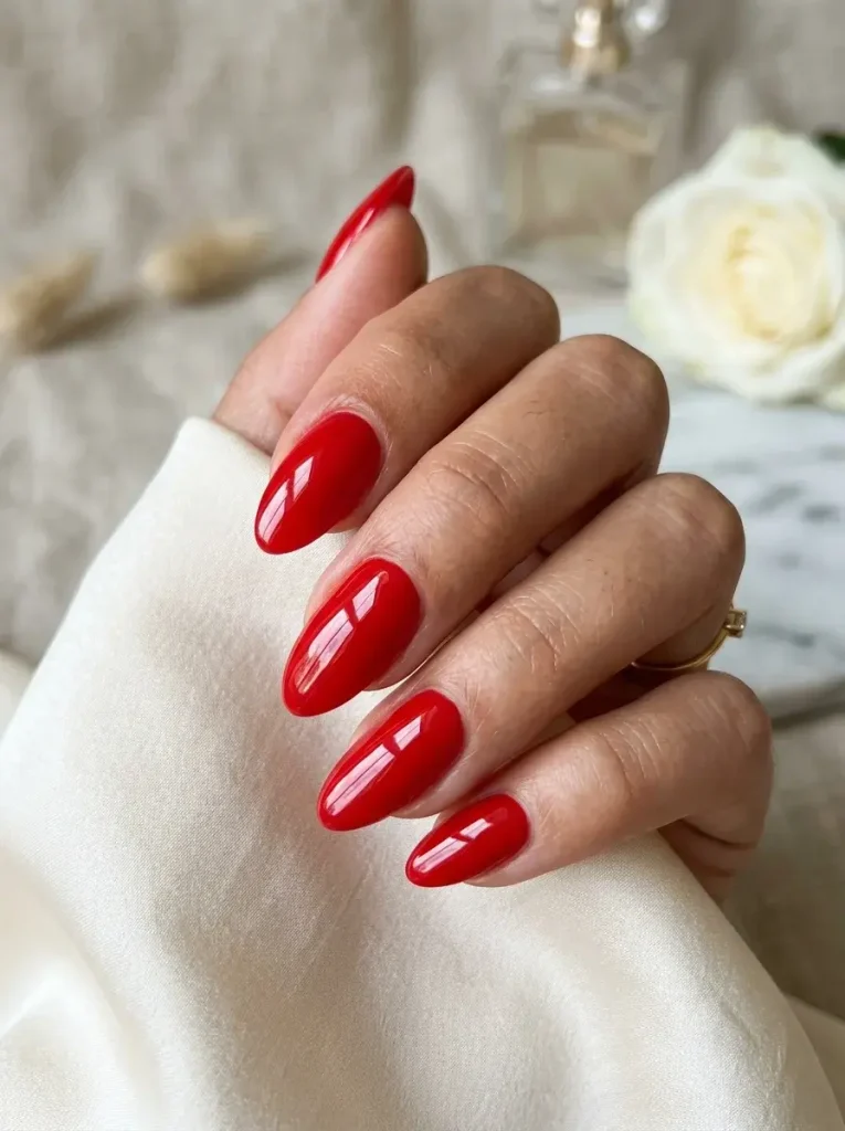 15 Red Fall Nails That Will Make Your Autumn Manicure Look Rich and Luxurious 5 Lipstick Red with Mirror Shine