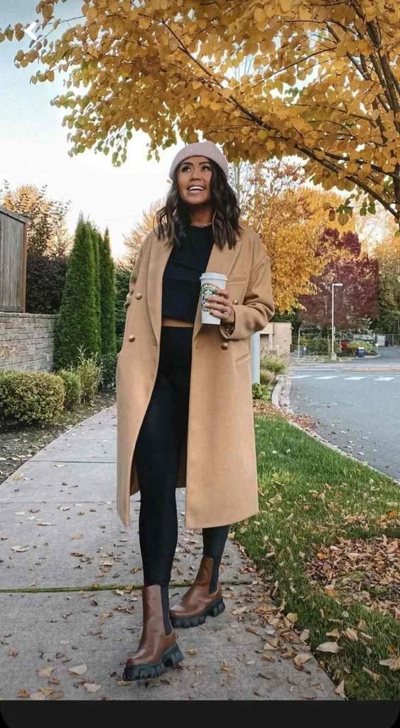 17 Fall Outfits with Boots That Make Getting Dressed Feel So Much Easier 15 Long Coat Leggings and Chelsea Boots