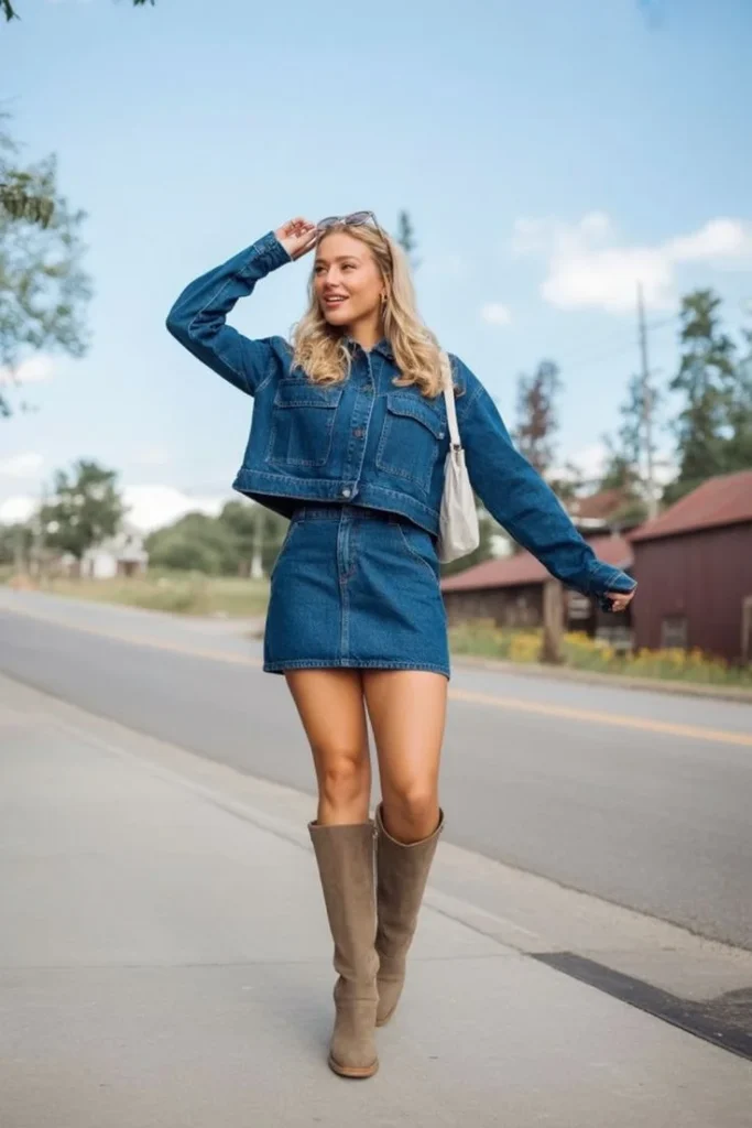 The Denim Layer You’ll Keep Reaching For: 14 Jean Jacket Outfits Fall Is Made For 8 Long Denim Jacket With a Matching Mini Skirt