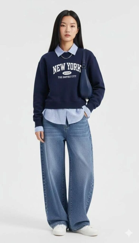 From Early Classes to Late Coffee Runs: 15 College Fall Outfits 5 Long Sleeve Polo With Carpenter Jeans 1