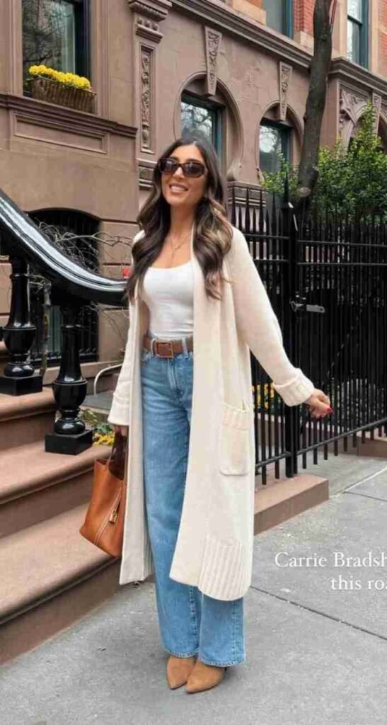 Covered, Comfortable, and So Stylish: 16 Modest Fall Outfits 8 Longline Buttoned Cardigan With Loose Jeans