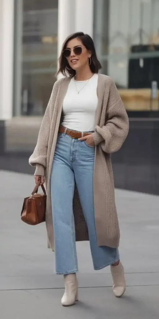 Leggings, But Make It Fall: 14 Fall Outfits Leggings Lovers Will Live In 2 Longline Cardigan and Ankle Boots