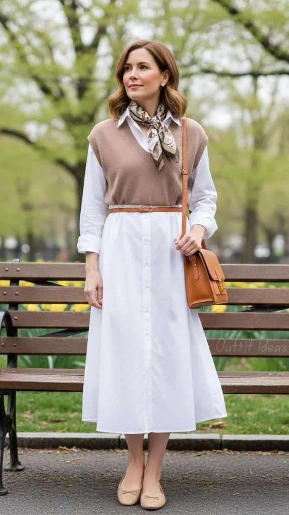 Covered, Comfortable, and So Stylish: 16 Modest Fall Outfits 4 Longline Knit Vest With a Maxi Shirt Dress