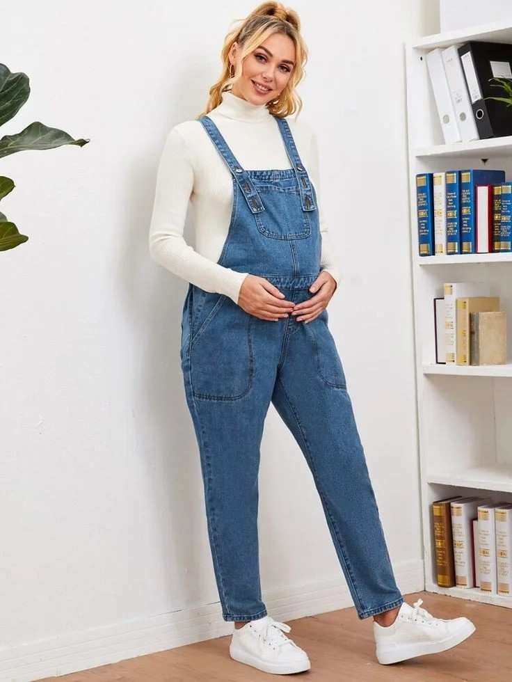 Cozy Looks That Make Room for You: 14 Pregnant Fall Outfits 8 Maternity Overalls With a Mock Neck Top