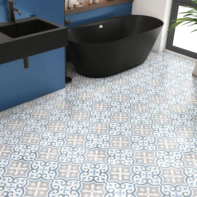 19 Blue Bathroom Ideas That Look Straight Out of a Pinterest Dream Board 16 Matte Blue Floor Tiles