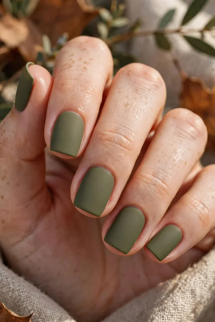16 Simple Fall Nails That Look Expensive But Are So Easy to Recreate 6 Matte Olive Green
