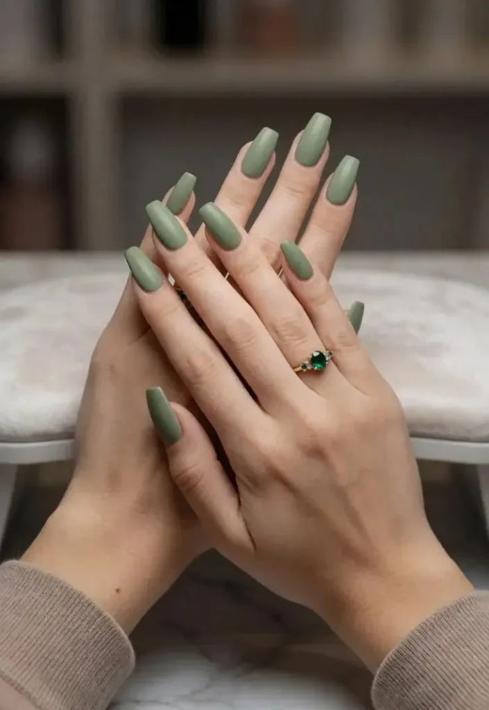 15 Fall Nail Ideas That Feel Cozy, Chic, and Perfect for Autumn Days 7 Matte Olive Green Nails