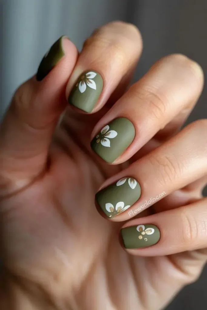 17 Short Fall Nails That Prove Small Nails Can Look Expensive 7 Matte Olive Green Short Nails