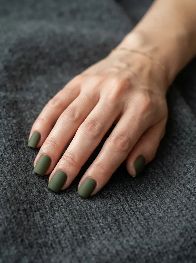 15 Fall Square Nails That Will Make Your Autumn Manicure Look Trendy and Elegant 5 Matte Olive Green Square Nails