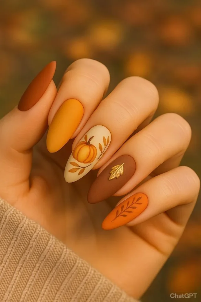 14 Fall Pumpkin Nails That Make Autumn Manicures Feel Extra Cozy 9 Matte Orange Pumpkin Nails