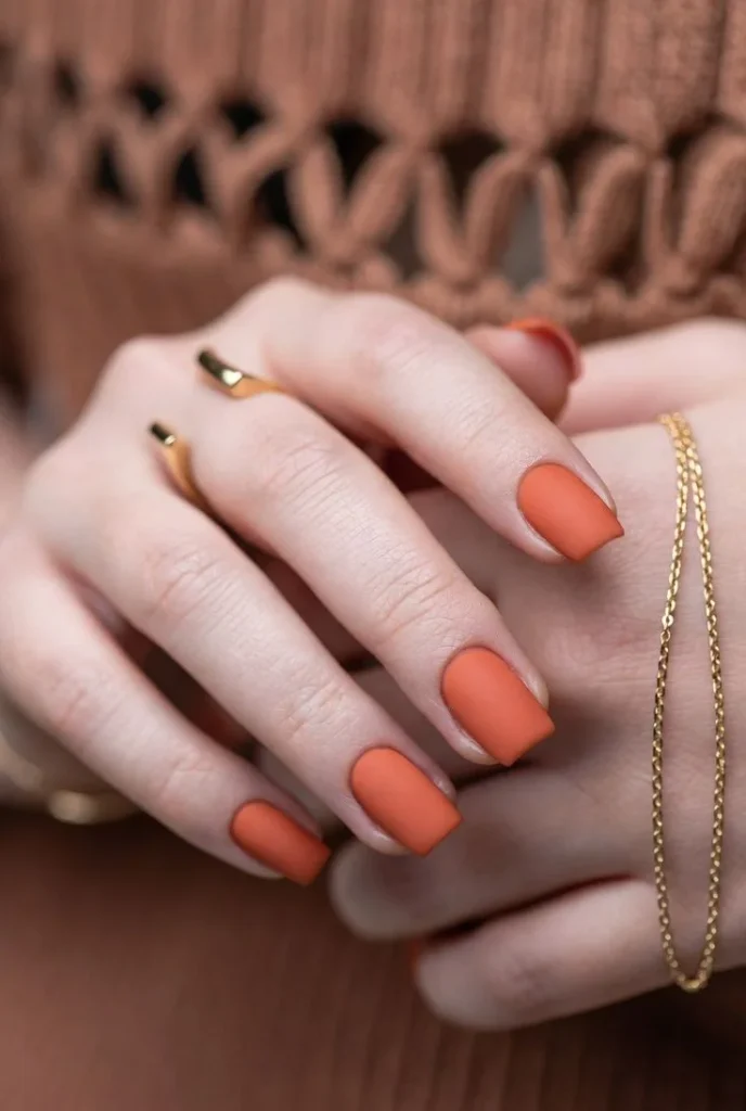 13 Fall Orange Nails That Make Autumn Feel Extra Cozy 5 Matte Terracotta Orange Nails