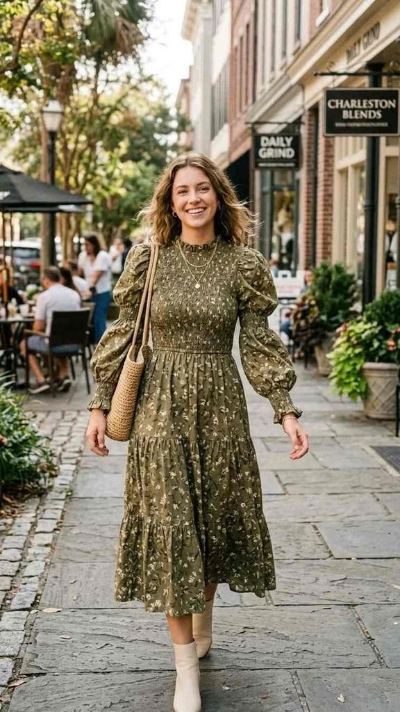 16 Fall Work Outfits That Make Getting Dressed for the Office So Much Easier 8 Midi Dress With Ankle Boots